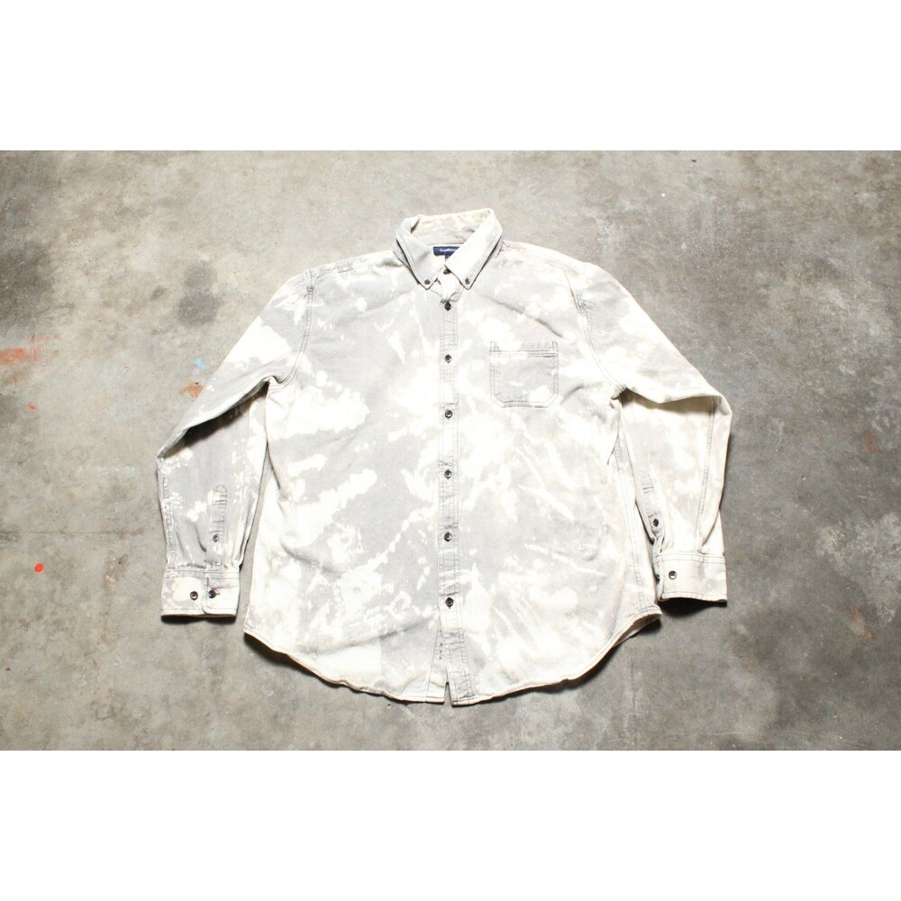 One Of A Kind Vintage Gray Flannel Bleach Tie Dye Button Down Shirt - Large